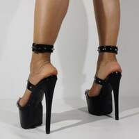 Sexy Black Mixed Color Platform Leather 20cm/15cm Thin High Heel Fashion Women Strip Pole Dance Practice Ankle Boots Shoes - Thumbnail 3