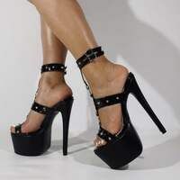 Sexy Black Mixed Color Platform Leather 20cm/15cm Thin High Heel Fashion Women Strip Pole Dance Practice Ankle Boots Shoes - Thumbnail 5