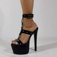 Sexy Black Mixed Color Platform Leather 20cm/15cm Thin High Heel Fashion Women Strip Pole Dance Practice Ankle Boots Shoes - Thumbnail 4