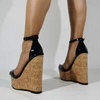 High Heels Womens Sexy Wedge Sandals Open Toe Summer Evening Wedding Shoes-Black - Thumbnail 4