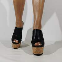 High Heels Womens Wedge Sandals Summer Slip-On Platform Sandal Peep Toe Comfy Shoes-Black - Thumbnail 5