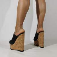 High Heels Womens Wedge Sandals Summer Slip-On Platform Sandal Peep Toe Comfy Shoes-Black - Thumbnail 2