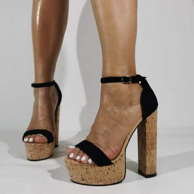 Women platform sandals chunky cork print heels pumps faux suede party prom wedding shoes woman