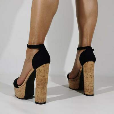 Women Platform Sandals Chunky Cork Print Heels Pumps Faux Suede Party Prom Wedding Shoes Woman