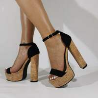 Women Platform Sandals Chunky Cork Print Heels Pumps Faux Suede Party Prom Wedding Shoes Woman - Thumbnail 2