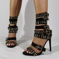 Rivets Straps Open Toe Ankle Wraps Stiletto High Heel Sandals - Thumbnail 3