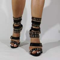 Rivets Straps Open Toe Ankle Wraps Stiletto High Heel Sandals - Thumbnail 5