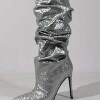 Slouch Mid-Calf Boots Thin High Heel Sexy Pointed Toe Women Dress Boots Slip On Pleated Snake Skin Custom Made Casual Dress Boot - Thumbnail 3