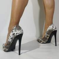 Womens Snakeskin High Heels Pointed Toe Stiletto Pumps Slip On Office Work Shoes - Thumbnail 1