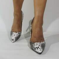 Womens Snakeskin High Heels Pointed Toe Stiletto Pumps Slip On Office Work Shoes - Thumbnail 3