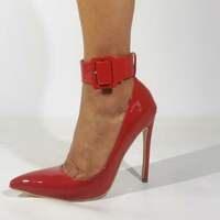 Red Matte Pointy Toe Pumps Big Buckle Stiletto Thin High Heel Wedding Shoes Celebrity Pumps - Thumbnail 3