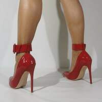 Red Matte Pointy Toe Pumps Big Buckle Stiletto Thin High Heel Wedding Shoes Celebrity Pumps - Thumbnail 6