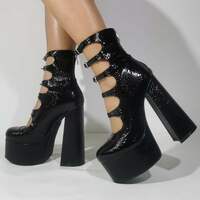 Platform Pumps with Straps for Women Round Toe Back Zip Up Thick High Heels Sandals  - Thumbnail 1