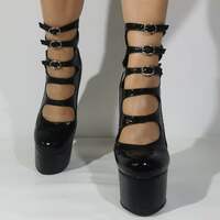 Platform Pumps with Straps for Women Round Toe Back Zip Up Thick High Heels Sandals  - Thumbnail 5
