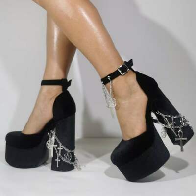 Satin chain bow detail platform heel