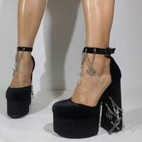 Satin Chain Bow Detail Platform Heel - Thumbnail 3