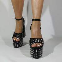 Fashion Sandals Ladies Thick Heel Shoes Waterproof Platform Rivet Heeled Shoes Sexy Evening Club Dress Shoes Summer Ankle Strap Boot - Thumbnail 1