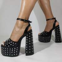 Fashion Sandals Ladies Thick Heel Shoes Waterproof Platform Rivet Heeled Shoes Sexy Evening Club Dress Shoes Summer Ankle Strap Boot - Thumbnail 3
