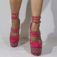 Sexy Stiletto Rivet Platform High Heels, Classic Patent Leather Fashion Rhinestone High Heeled Women Shoes, Big Large Size Designer Gem Metallic Spike - Thumbnail 1