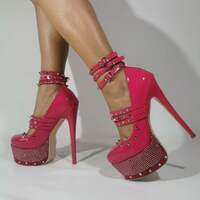 Sexy Stiletto Rivet Platform High Heels, Classic Patent Leather Fashion Rhinestone High Heeled Women Shoes, Big Large Size Designer Gem Metallic Spike - Thumbnail 2