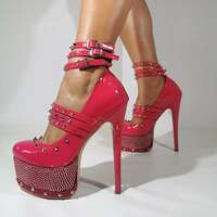 Sexy Stiletto Rivet Platform High Heels, Classic Patent Leather Fashion Rhinestone High Heeled Women Shoes, Big Large Size Designer Gem Metallic Spike - Thumbnail 3