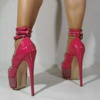 Sexy Stiletto Rivet Platform High Heels, Classic Patent Leather Fashion Rhinestone High Heeled Women Shoes, Big Large Size Designer Gem Metallic Spike - Thumbnail 4