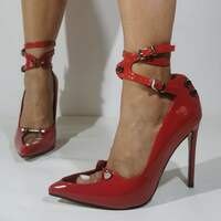 High Heels 11.5cm Women’s Pointed Toe Pumps Stiletto Wedding Party Dress Shoes-Red - Thumbnail 5