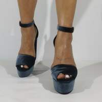 Female High Platform Chunky Heel Velvet Sandals Grey Ankle Straps square High Heel peep toe summer Pumps banquet shoes - Thumbnail 3
