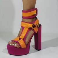 Newest Mixed Color Womens Square Heel Sandals Platform Metal Buckle Strap Dress Shoes Orange Pink White Gladiator Sandals Shoes - Thumbnail 4