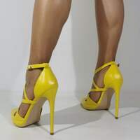 Summer Luxury Woman Fetish Yellow 9.5cm High Heels Female Classic Sexy Quality Shoes - Thumbnail 2