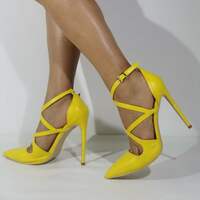 Summer Luxury Woman Fetish Yellow 9.5cm High Heels Female Classic Sexy Quality Shoes - Thumbnail 1
