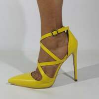 Summer Luxury Woman Fetish Yellow 9.5cm High Heels Female Classic Sexy Quality Shoes - Thumbnail 4