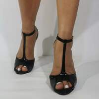 Women's Peep Toe T-Strap Sandals Ankle Strap Buckle Closure High Heel Dress Shoes Black Heels Pumps Women Shoes - Thumbnail 4