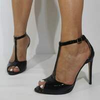 Women's Peep Toe T-Strap Sandals Ankle Strap Buckle Closure High Heel Dress Shoes Black Heels Pumps Women Shoes - Thumbnail 1