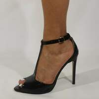 Women's Peep Toe T-Strap Sandals Ankle Strap Buckle Closure High Heel Dress Shoes Black Heels Pumps Women Shoes - Thumbnail 6