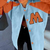 Pastel Blue Yellow Patchwork Embroidery Coat Bomber Jacket - Thumbnail 1