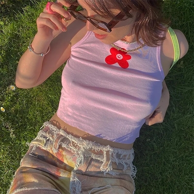 Pink flower print tank top - Thumbnail 3