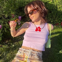 Pink Flower Print Tank Top - Thumbnail 1