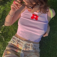 Pink Flower Print Tank Top - Thumbnail 4