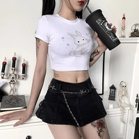 Rabbit Print Short Sleeve Crop Top  - Thumbnail 1