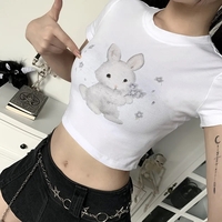 Rabbit Print Short Sleeve Crop Top  - Thumbnail 3