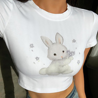 Rabbit Print Short Sleeve Crop Top  - Thumbnail 5