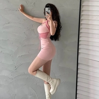 Pink Tie Up Corset Waist Bodycon Mini Dress - Thumbnail 3