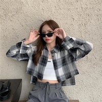 Plaid Long Sleeve Crop Top - Thumbnail 1