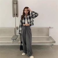 Plaid Long Sleeve Crop Top - Thumbnail 2