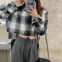 Plaid Long Sleeve Crop Top - Thumbnail 4