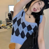 Pink Argyle Knit Tank Top - Thumbnail 6