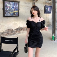 White Puff Sleeve Drawstring Ruched Mini Dress - Thumbnail 8