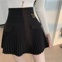 White Pleated D Metal Plate High Waist Mini Skirt  - Thumbnail 3