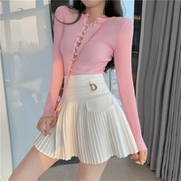 White Pleated D Metal Plate High Waist Mini Skirt  - Thumbnail 2